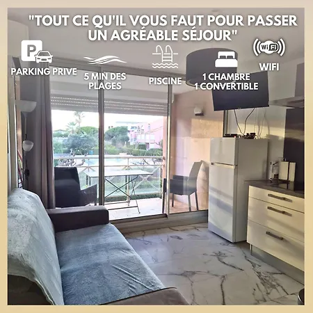 T2 Lumineux Tout Equipe Avec Piscine, Parking Prive Et Plage A 300M Apartment